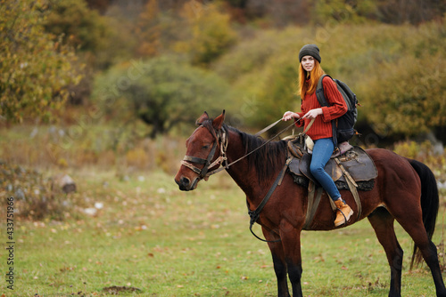 woman hiker travel mountains nature riding horse landscape © SHOTPRIME STUDIO