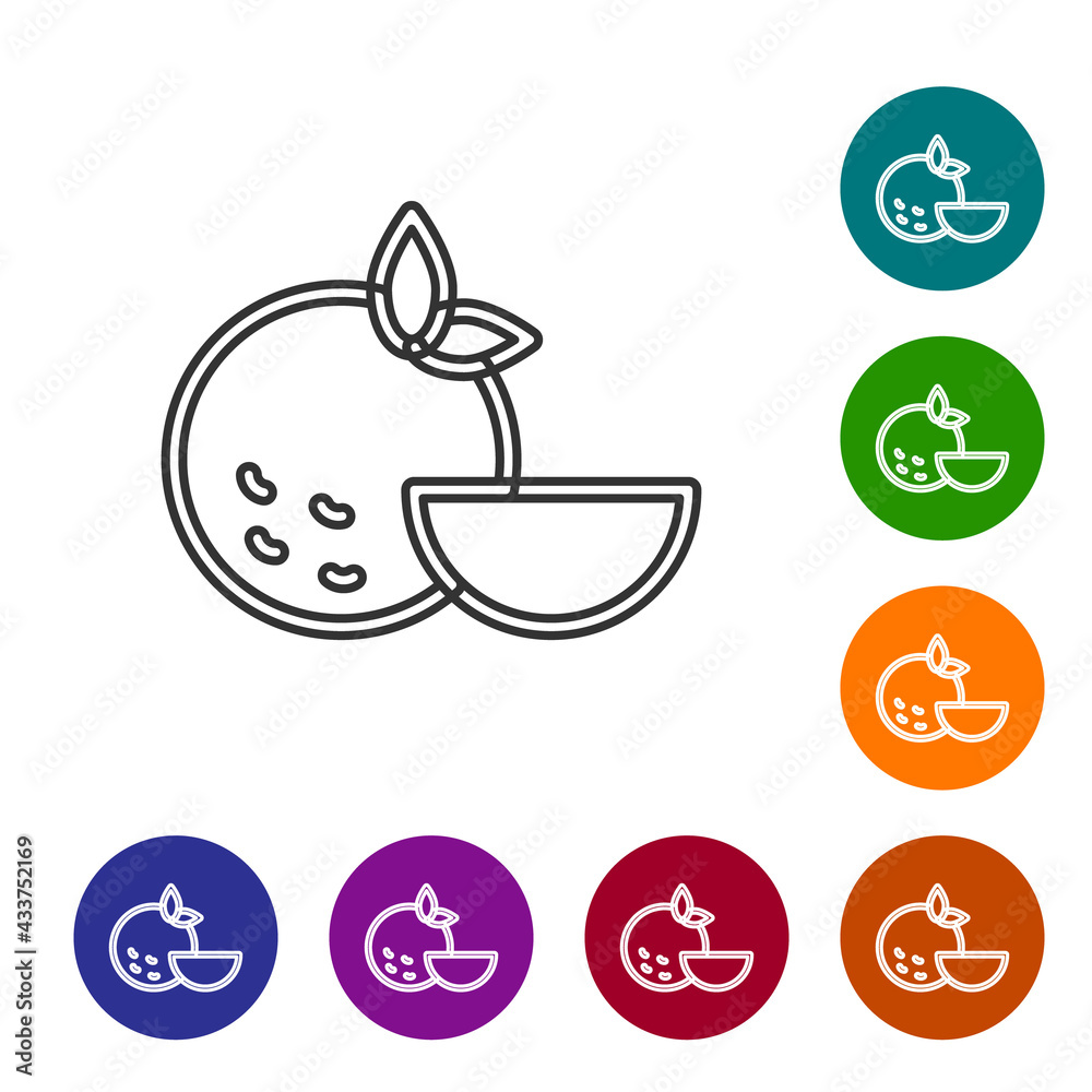 Black line Orange fruit icon isolated on white background. Set icons in color circle buttons. Vector Black line Orange fruit icon isolated on white background. Set icons in color circle buttons. Vector