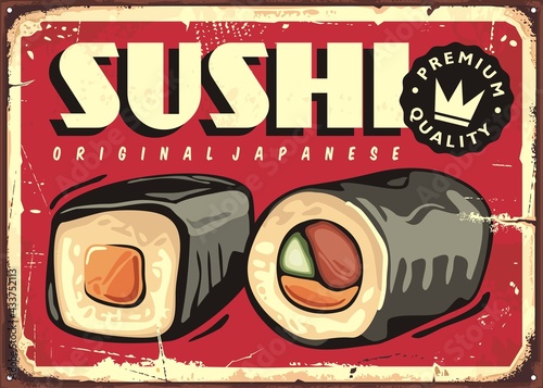 Vintage poster with sushi rolls