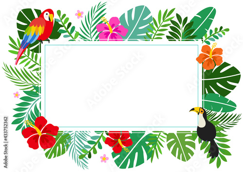 ハイビスカスとトロピカルな夏の背景フレーム