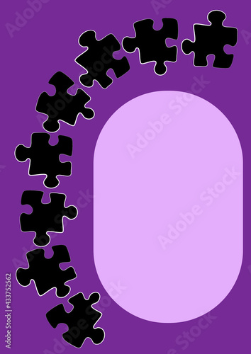 Vertical illustration format A4 - the design of the screen of the phone or tablet for inscriptions and photos, frame with puzzles. Postcard, book cover or notepad, postcard. Minimalism, pastiche