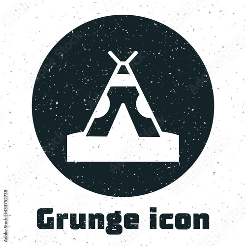 Grunge Traditional indian teepee or wigwam icon isolated on white background. Indian tent. Monochrome vintage drawing. Vector
