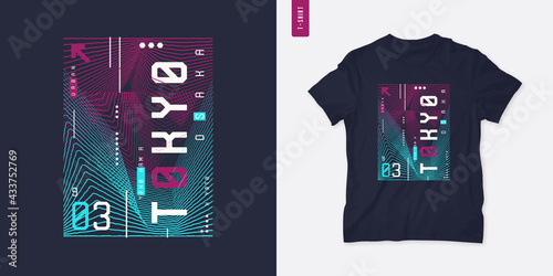 Tokyo. Streetwear graphic t-shirt design, technology print, vector illustration