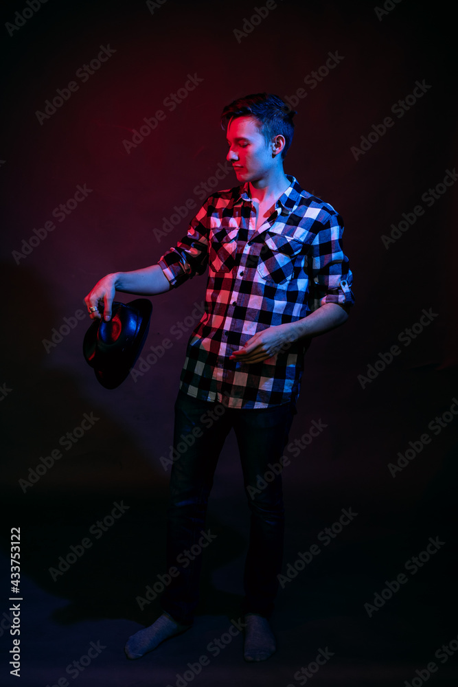 Dancing guy with red and blue light