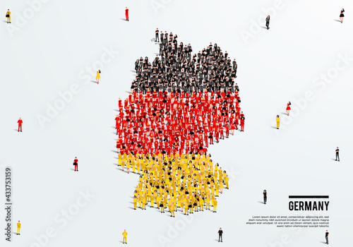Germany Map and Flag. A large group of people in the Germany flag color form to create the map. Vector Illustration.