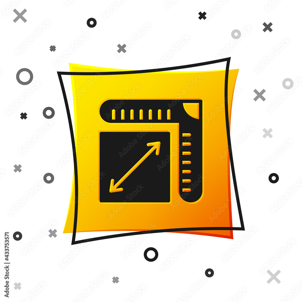 Black Paper size icon isolated on white background. Yellow square button. Vector Black Paper size icon isolated on white background. Yellow square button. Vector