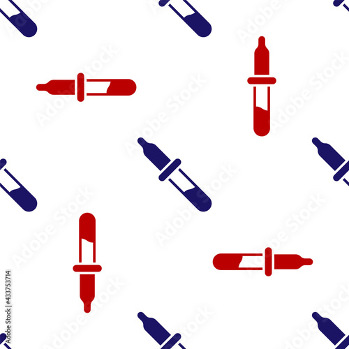 Blue and red Pipette icon isolated seamless pattern on white background. Element of medical, chemistry lab equipment. Medicine symbol. Vector