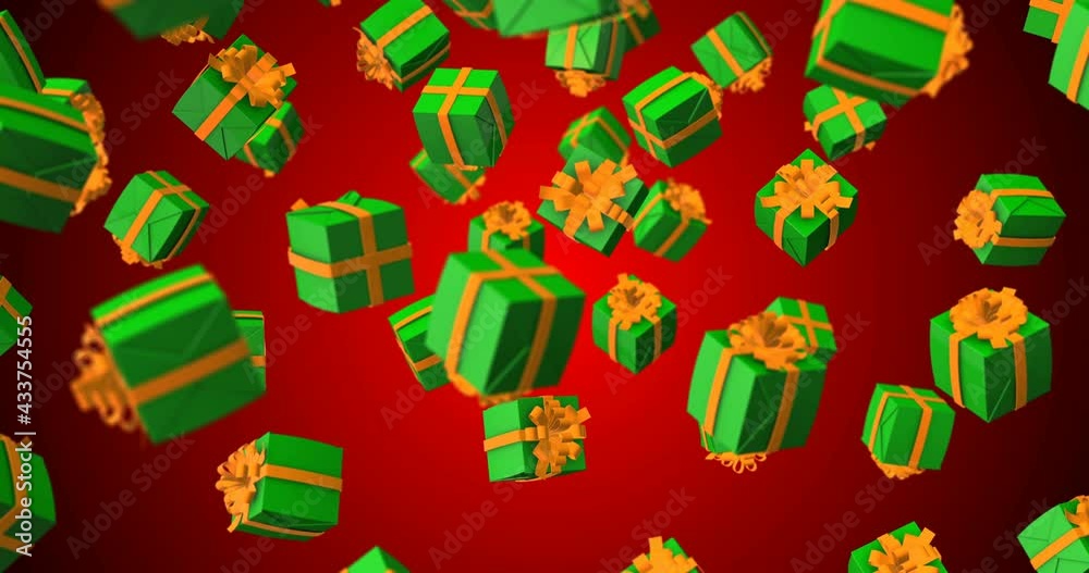 Green Gift Box Orange Ribbon falling slow motion Green Gift Box Orange Ribbon falling slow motion
