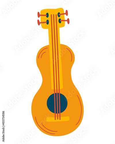 Classic wooden guitar. Stringed musical instruments. Rock or jazz equipment. A great item for a music festival. Vector cartoon illustration.