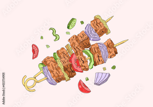 Grilled steak kebabs with vegetables