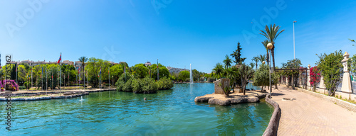 Panoramic view of the beautiful lake in the center of the city in the Parque de las Naciones in the town of Torrevieja, Alicante, Mediterranean Sea. Spain
