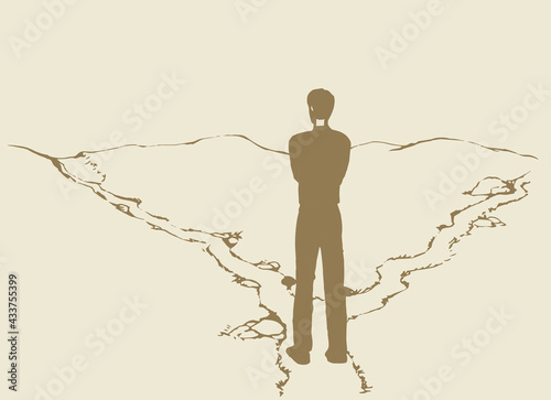 Man at the crossroads. Vector drawing