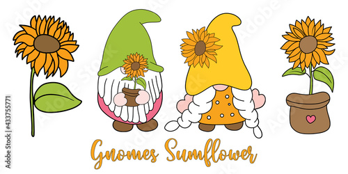 Gnomes Sunflower and Sunflower, Summer season concept