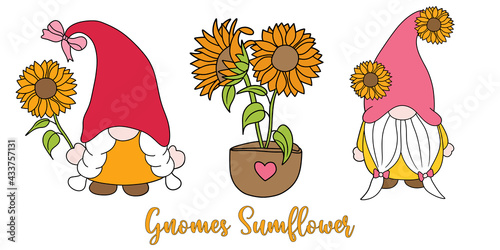 Gnomes Sunflower and Sunflower vector illustration