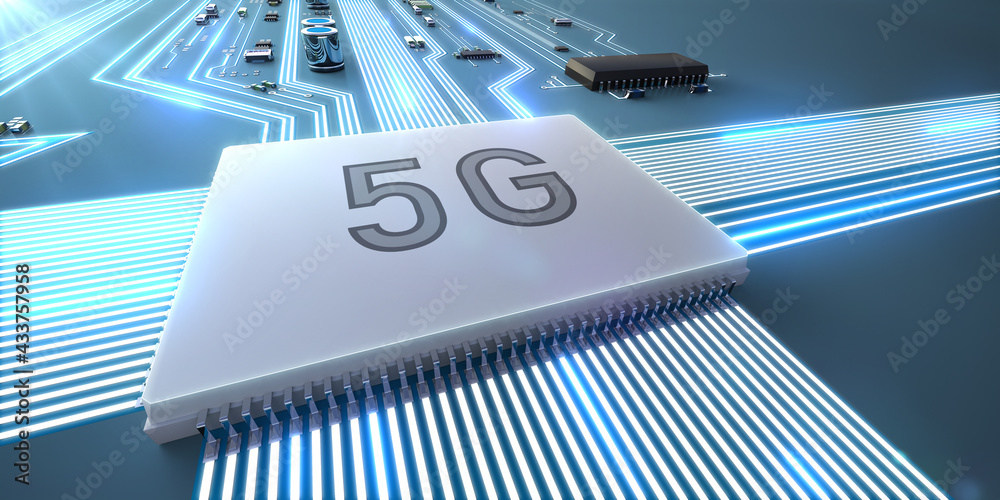 Abstract illustration of the operation of a 5g processor. Abstract illustration of the operation of a 5g processor.
