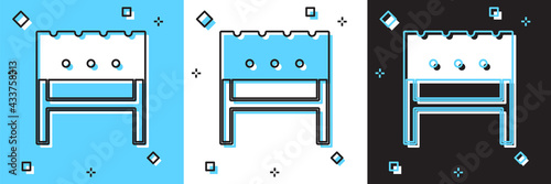 Set BBQ brazier icon isolated on blue and white, black background. Vector