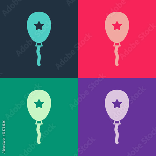Pop art Balloon with ribbon icon isolated on color background. Vector
