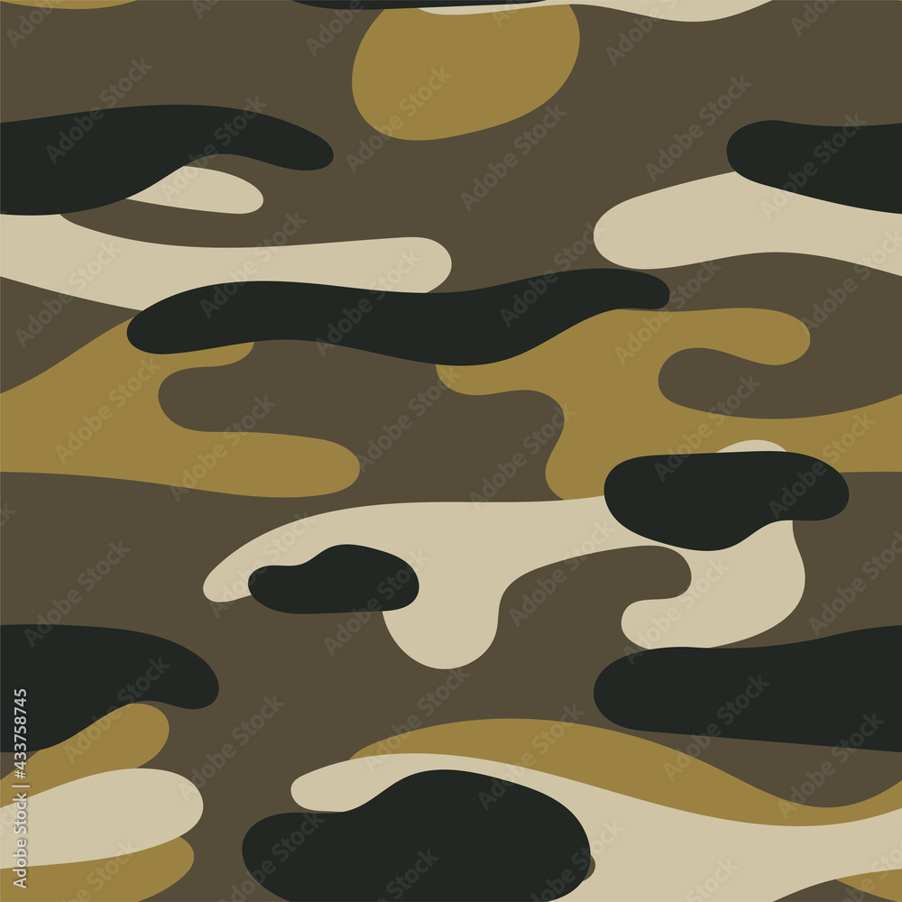 Military camouflage seamless pattern. Khaki texture. Trendy background. Abstract color vector illustration. For design wallpaper, fabric, wrapping paper.