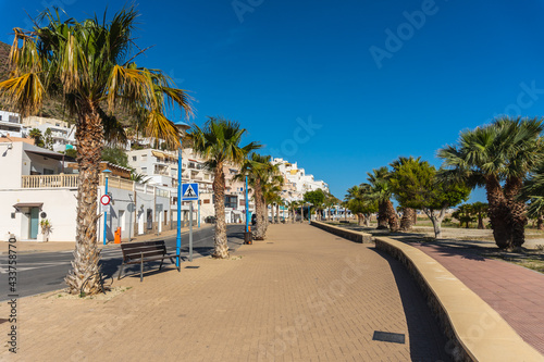 Promenade next to San Jose beach in the town of Nijar, Almería. Andalusian coast in Cabo de Gata. Spain © unai