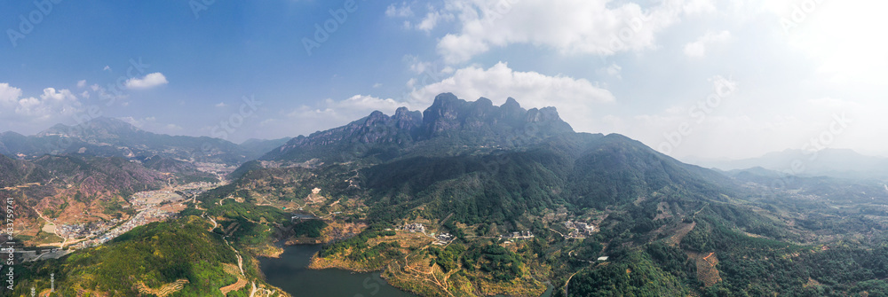 Panoramic aerial view of the Mountain range, Ling Tong Mountain in Zhangzhou, Fujian, China