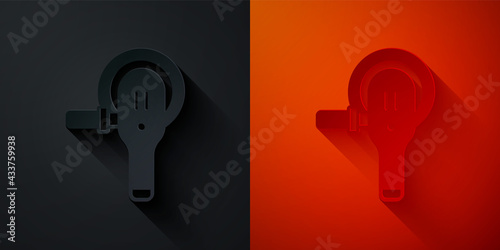 Paper cut Angle grinder icon isolated on black and red background. Paper art style. Vector