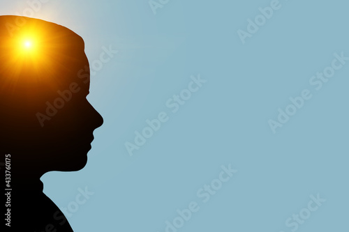 education, knowledge, startup concept, silhouette of a person with light in head