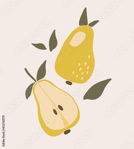 Abstract pear fruit vector, summer fruit illustration, boho tropical pear poster vector