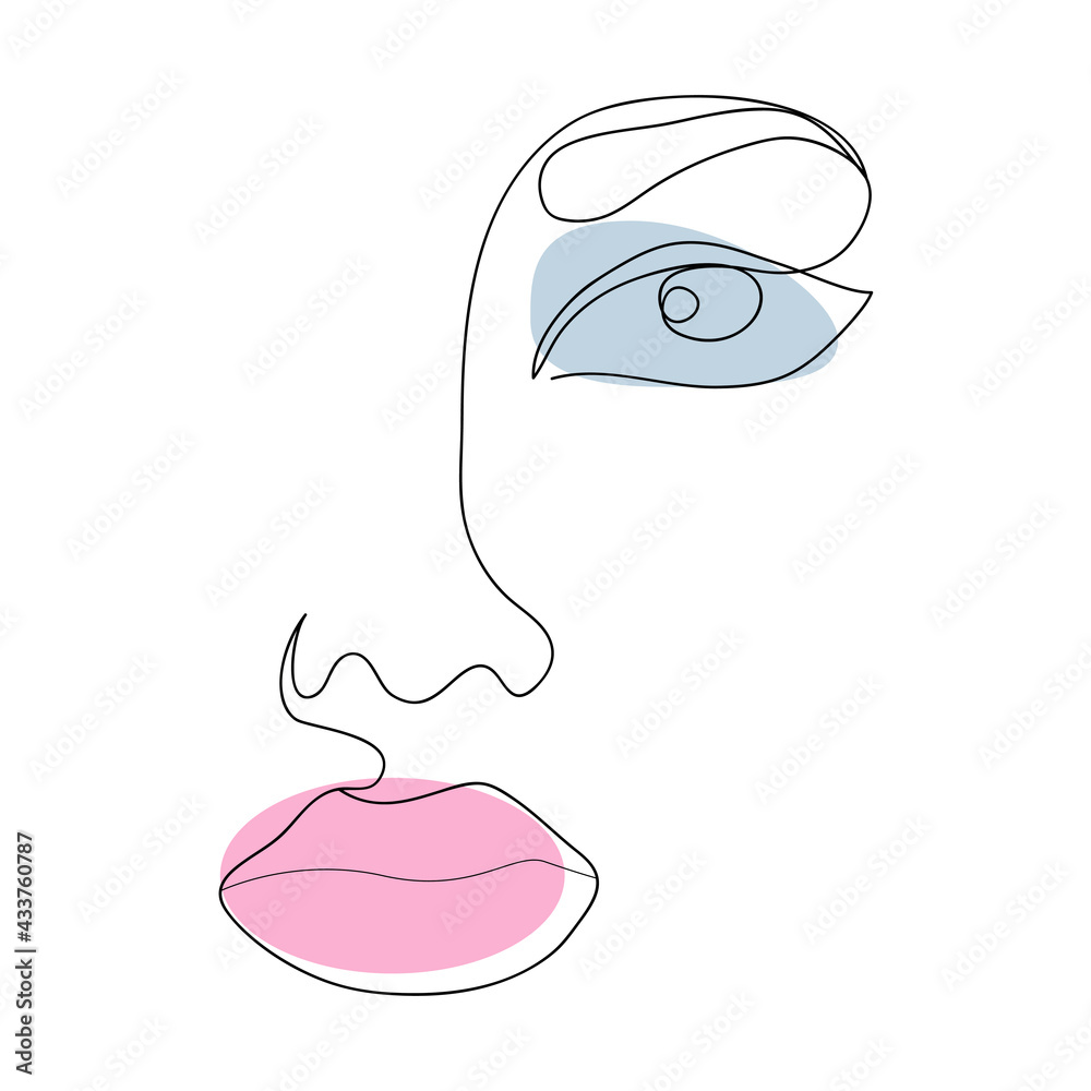 Trendy abstract one line woman face with abstract shapes. Continuous line, isolated vector illustration Trendy abstract one line woman face with abstract shapes. Continuous line, isolated vector illustration