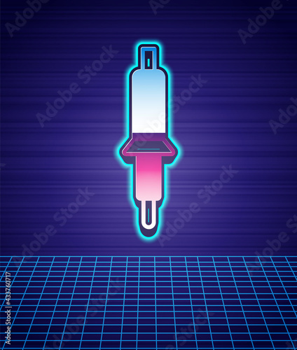 Retro style Soldering iron icon isolated futuristic landscape background. 80s fashion party. Vector
