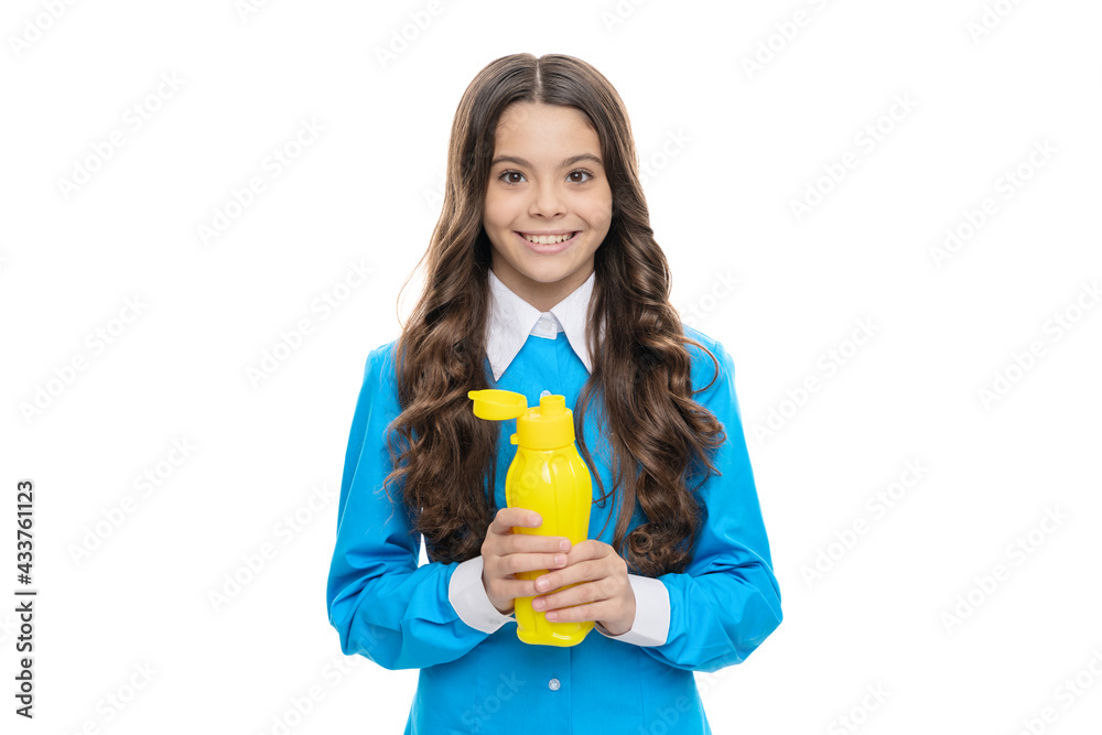 Happy little child hold drinking water bottle isolated on white, healthcare Happy little child hold drinking water bottle isolated on white, healthcare