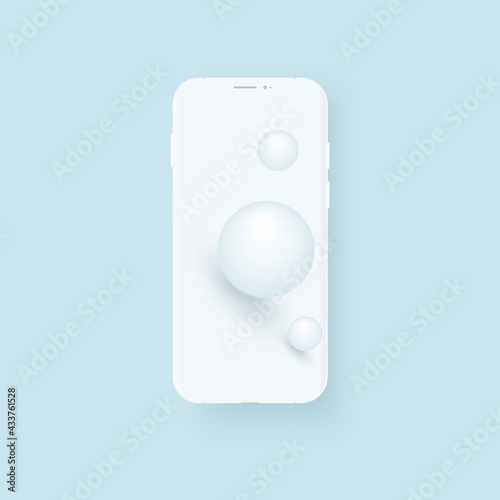 White smartphone with spheres.
