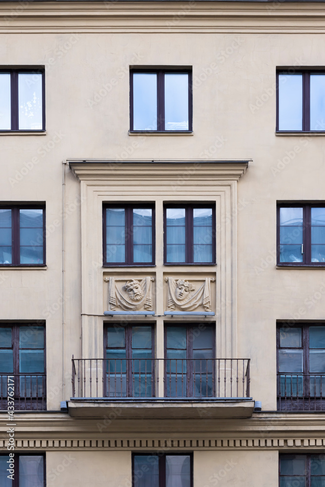 Soviet architecture classical facade building front view. Architectural