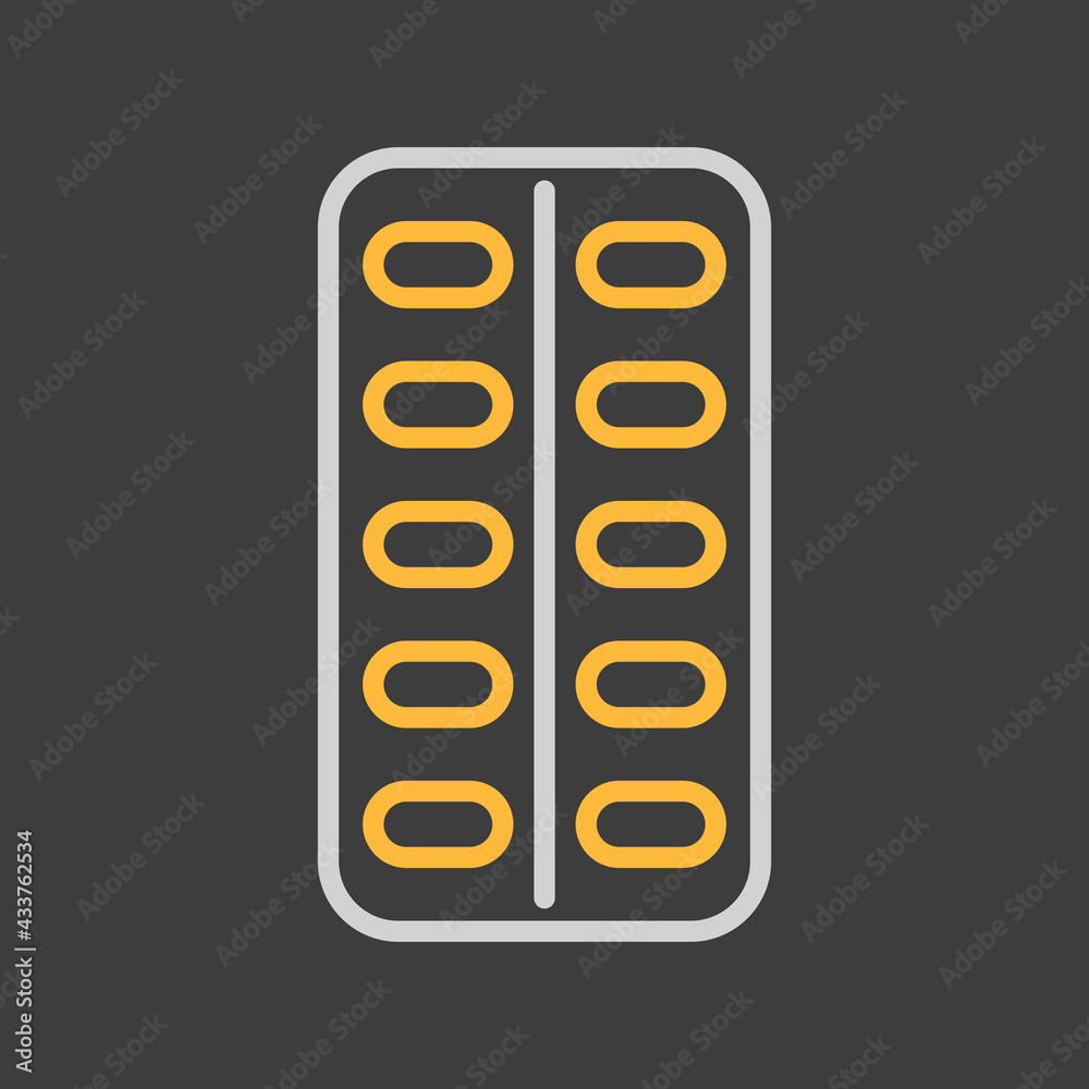 Pills strip icon on dark background. Medical sign Pills strip icon on dark background. Medical sign