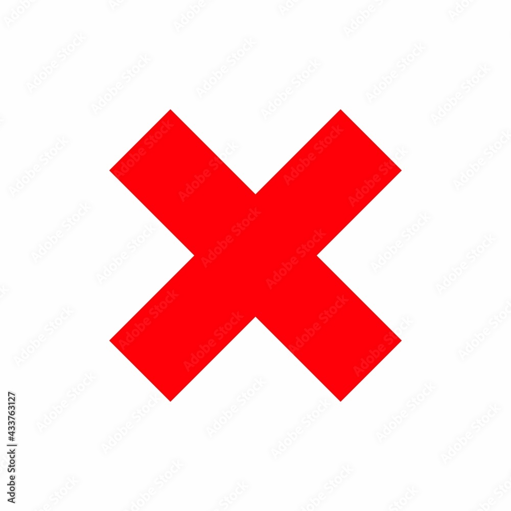 Red diagonal cross. Raster symbol on white background.
