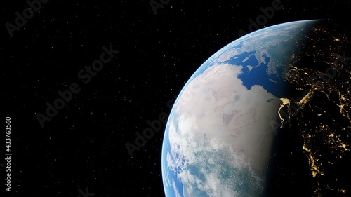 planet Earth from space, Earth satellite view, city lights from space 3D render	 photo