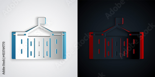 Paper cut United States Capitol Congress icon isolated on grey and black background. Washington DC, USA. Paper art style. Vector
