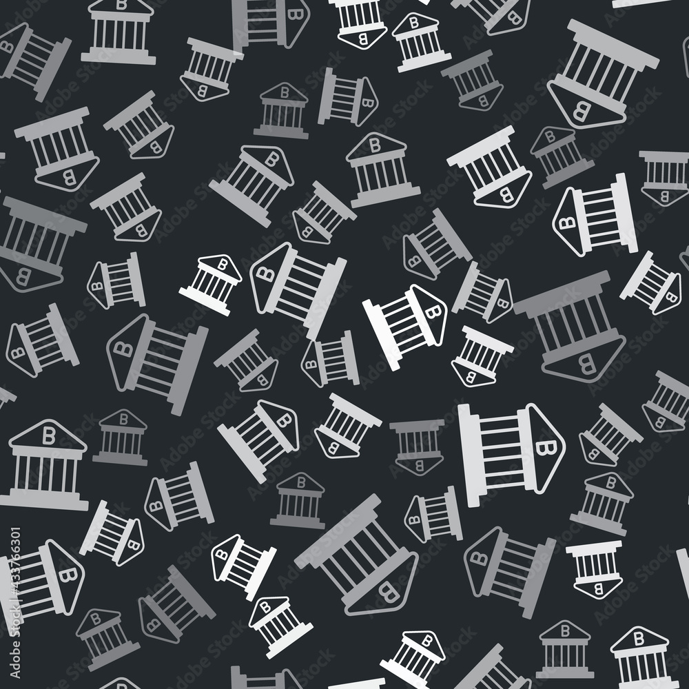 Grey Bank building icon isolated seamless pattern on black background. Vector Grey Bank building icon isolated seamless pattern on black background. Vector