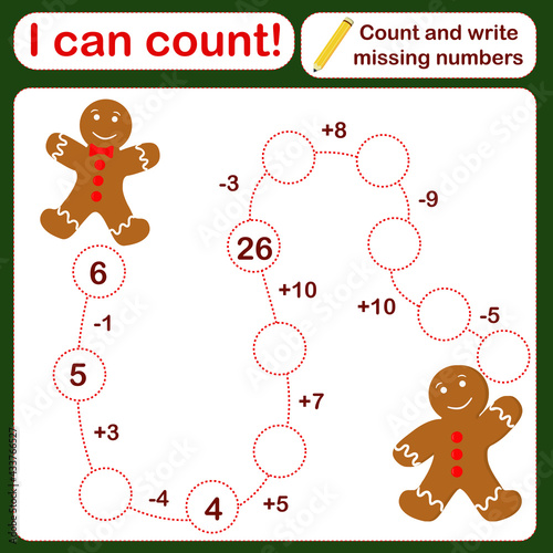 vector illustration of a children's math game on the topic I can count. Mathematical examples for addition and subtraction in the form of a game