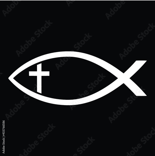 ichthus with cross christian fish symbol mens ringer t shirt Logo Vector Template Illustration Graphic Design design for documentation and printing