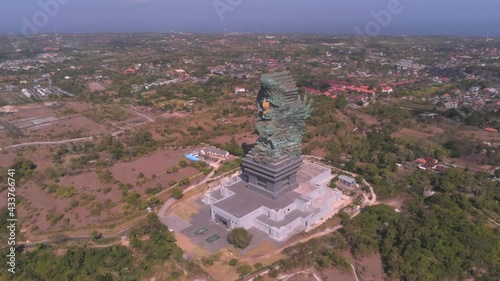 Bali, Indonesia, 2019: Garuda Wisnu Kencana statue in cultural park. Aerial view, drone shot photo