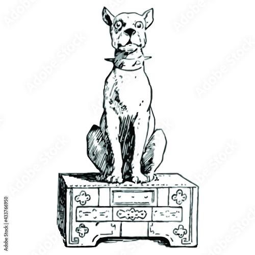 illustration of dog sitting and waiting poly cotton poster design illustration vector