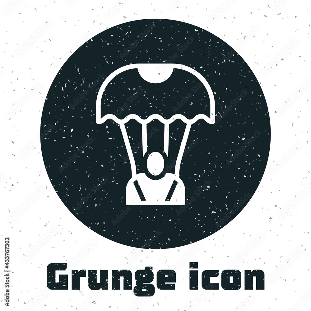 Grunge Parachute icon isolated on white background. Monochrome vintage drawing. Vector
