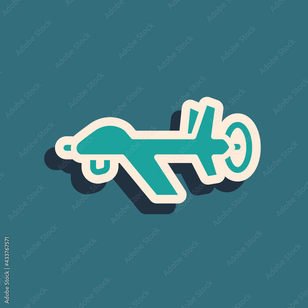 Green UAV Drone icon isolated on green background. Military Unmanned aircraft spy. Long shadow style. Vector Green UAV Drone icon isolated on green background. Military Unmanned aircraft spy. Long shadow style. Vector