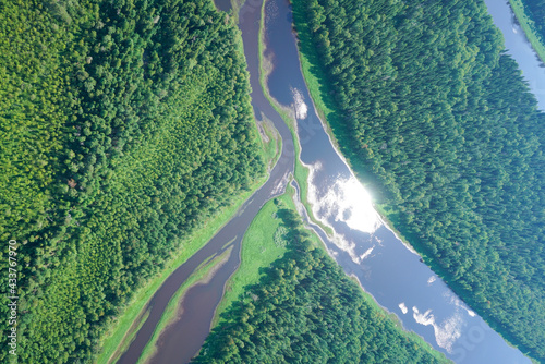 Landscapes of wild taiga in cold Russian Siberia