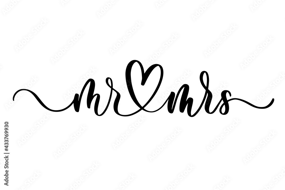 Mr Mrs. Wavy elegant calligraphy spelling for decoration of the wedding invitation