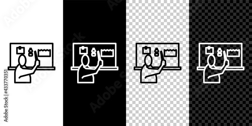 Set line Stop plastic pollution icon isolated on black and white background. Ecological poster. Vector Illustration