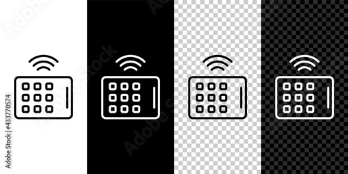 Set line Wireless tablet icon isolated on black and white background. Internet of things concept with wireless connection. Vector