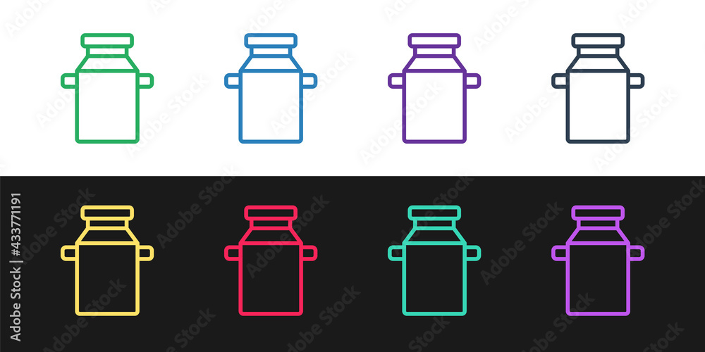 Set line Can container for milk icon isolated on black and white background. Vector