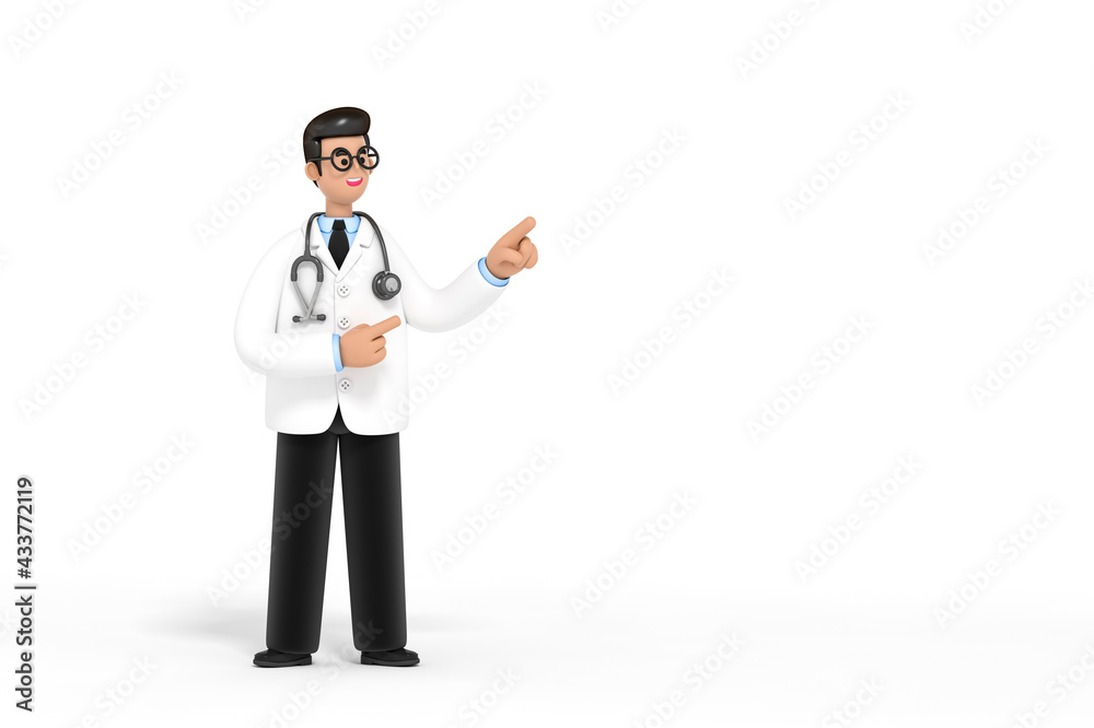 3d Doctor of medicine gloves points up with his finger on white background 3d rendering. 3d illustration Medical insurance template, hospital, medical healthcare concept. 3d Doctor of medicine gloves points up with his finger on white background 3d rendering. 3d illustration Medical insurance template, hospital, medical healthcare concept.