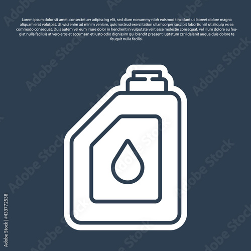 Blue line Canister for motor machine oil icon isolated on blue background. Oil gallon. Oil change service and repair. Engine oil sign. Vector